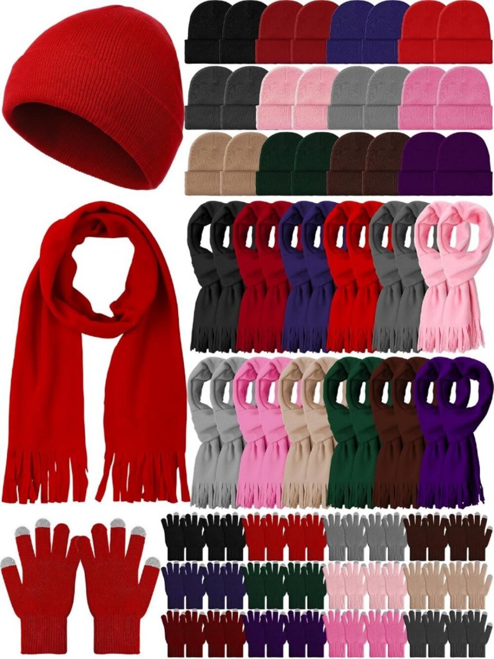 Cozy Winter Hat, Scarf & Gloves Set - Warm Fleece Beanie & Touchscreen Gloves